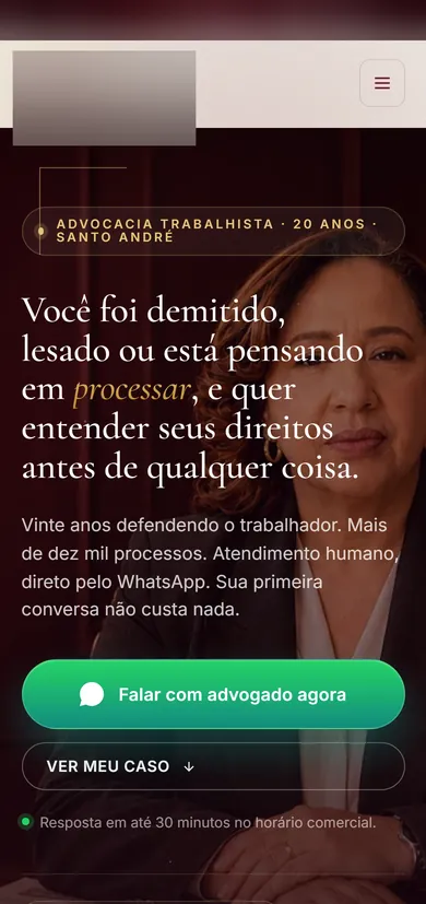 A mesma página trabalhista no celular.